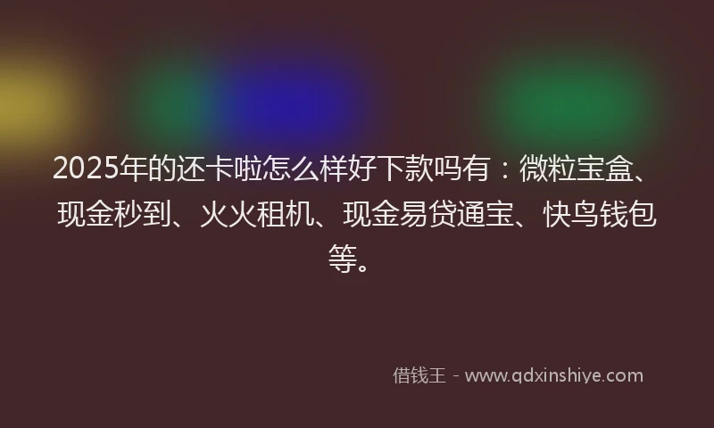 2025年的还卡啦怎么样好下款吗有：微粒宝盒、现金秒到、火火租机、现金易贷通宝、快鸟钱包等。