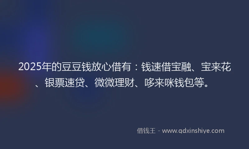2025年的豆豆钱放心借有：钱速借宝融、宝来花、银票速贷、微微理财、哆来咪钱包等。
