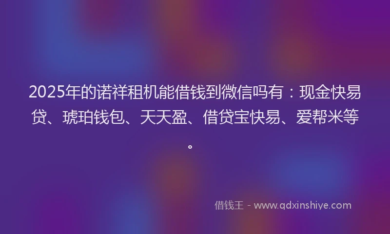 2025年的诺祥租机能借钱到微信吗有：现金快易贷、琥珀钱包、天天盈、借贷宝快易、爱帮米等。