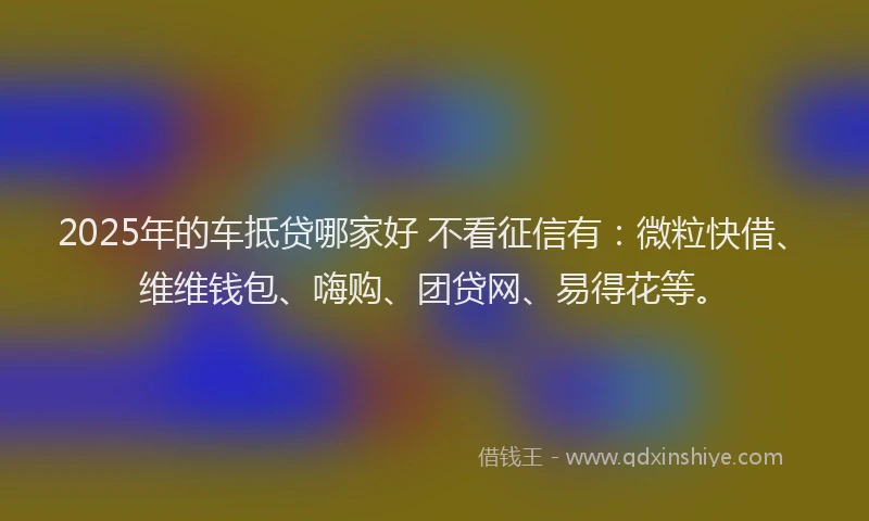 2025年的车抵贷哪家好 不看征信有：微粒快借、维维钱包、嗨购、团贷网、易得花等。
