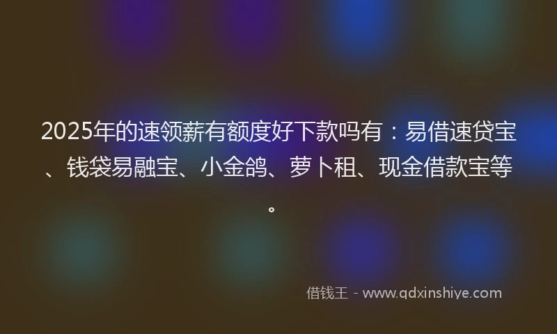 2025年的速领薪有额度好下款吗有：易借速贷宝、钱袋易融宝、小金鸽、萝卜租、现金借款宝等。
