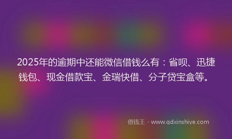 2025年的逾期中还能微信借钱么有：省呗、迅捷钱包、现金借款宝、金瑞快借、分子贷宝盒等。