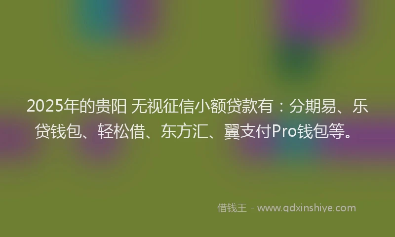 2025年的贵阳 无视征信小额贷款有：分期易、乐贷钱包、轻松借、东方汇、翼支付Pro钱包等。