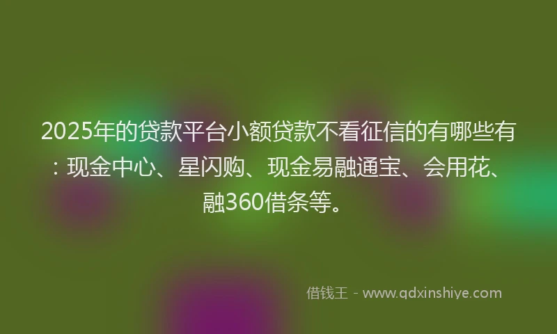 2025年的贷款平台小额贷款不看征信的有哪些有：现金中心、星闪购、现金易融通宝、会用花、融360借条等。
