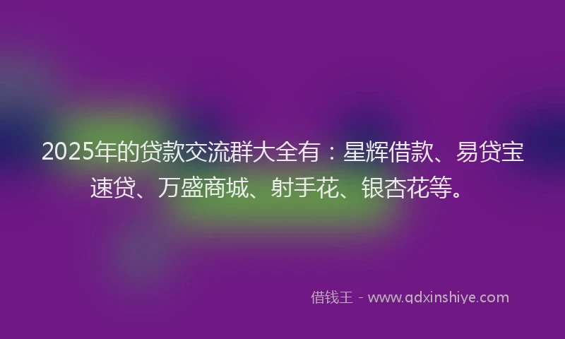 2025年的贷款交流群大全有：星辉借款、易贷宝速贷、万盛商城、射手花、银杏花等。
