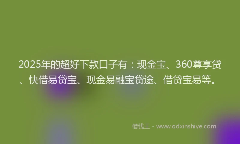 2025年的超好下款口子有：现金宝、360尊享贷、快借易贷宝、现金易融宝贷途、借贷宝易等。