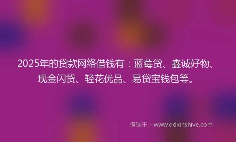 2025年的贷款网络借钱有：蓝莓贷、鑫诚好物、现金闪贷、轻花优品、易贷宝钱包等。