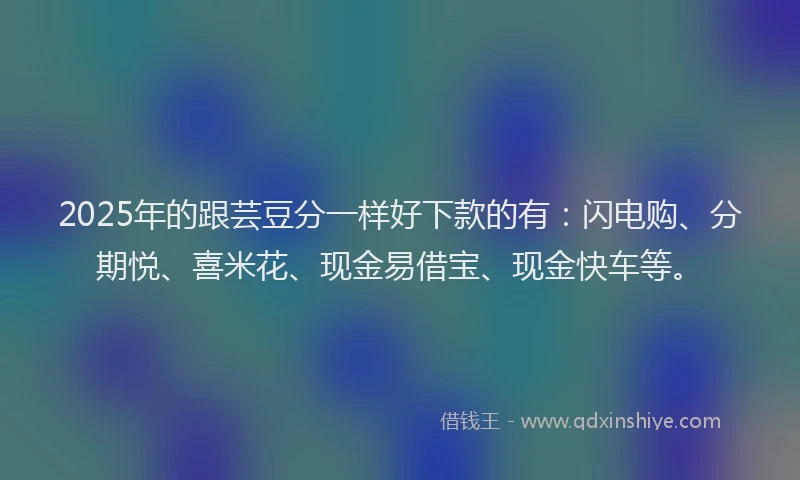 2025年的跟芸豆分一样好下款的有：闪电购、分期悦、喜米花、现金易借宝、现金快车等。