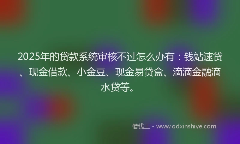 2025年的贷款系统审核不过怎么办有：钱站速贷、现金借款、小金豆、现金易贷盒、滴滴金融滴水贷等。