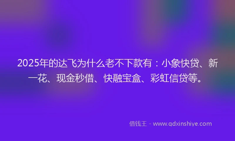 2025年的达飞为什么老不下款有：小象快贷、新一花、现金秒借、快融宝盒、彩虹信贷等。