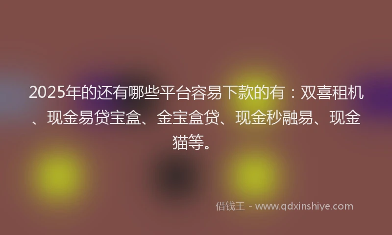 2025年的还有哪些平台容易下款的有：双喜租机、现金易贷宝盒、金宝盒贷、现金秒融易、现金猫等。