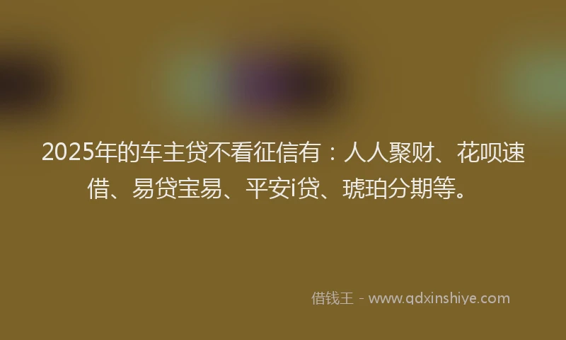 2025年的车主贷不看征信有：人人聚财、花呗速借、易贷宝易、平安i贷、琥珀分期等。