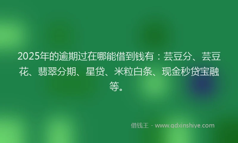 2025年的逾期过在哪能借到钱有：芸豆分、芸豆花、翡翠分期、星贷、米粒白条、现金秒贷宝融等。