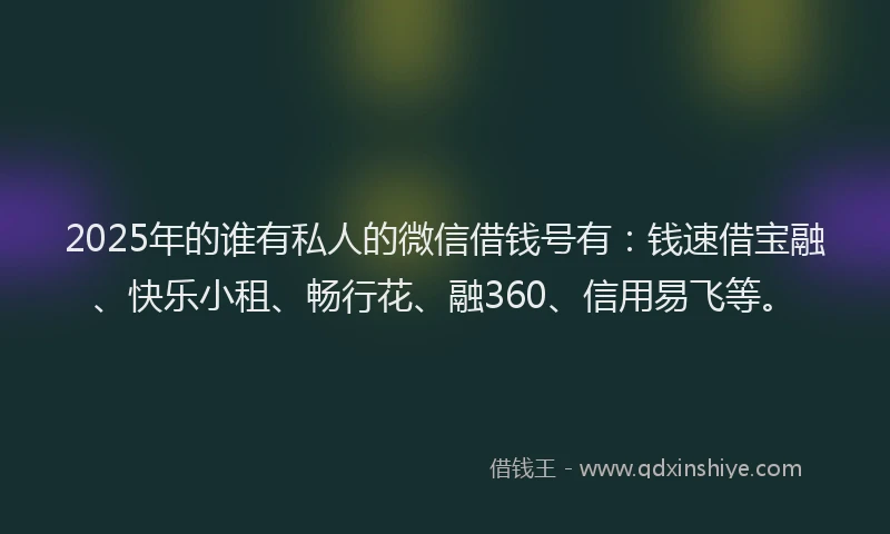 2025年的谁有私人的微信借钱号有：钱速借宝融、快乐小租、畅行花、融360、信用易飞等。