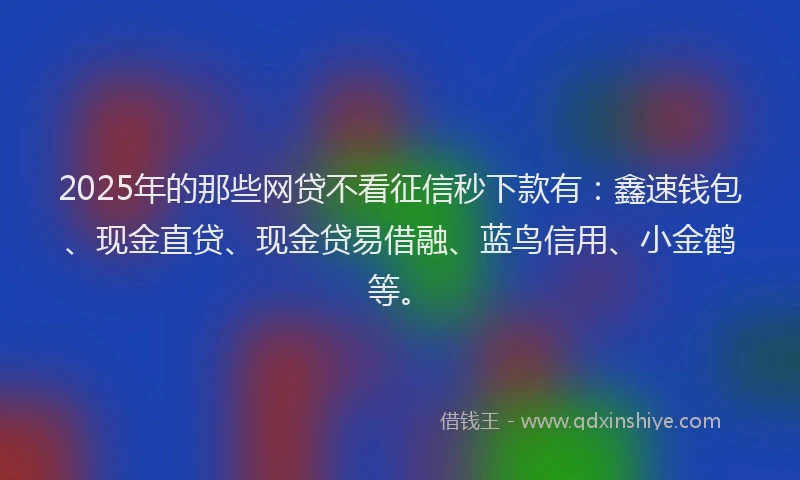 2025年的那些网贷不看征信秒下款有：鑫速钱包、现金直贷、现金贷易借融、蓝鸟信用、小金鹤等。
