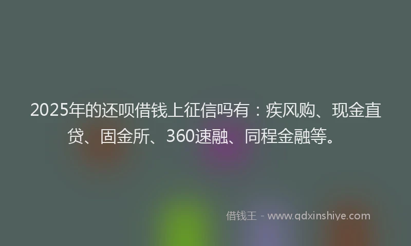 2025年的还呗借钱上征信吗有：疾风购、现金直贷、固金所、360速融、同程金融等。