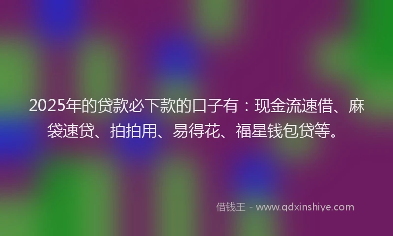 2025年的贷款必下款的口子有：现金流速借、麻袋速贷、拍拍用、易得花、福星钱包贷等。