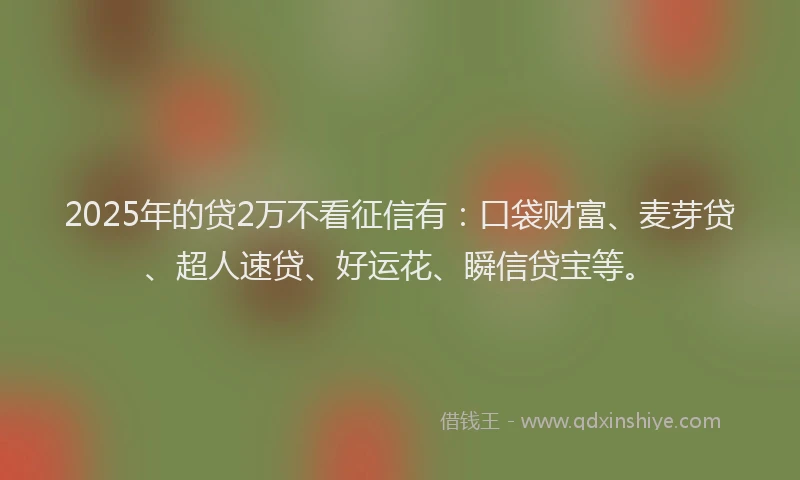 2025年的贷2万不看征信有：口袋财富、麦芽贷、超人速贷、好运花、瞬信贷宝等。