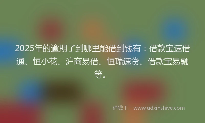 2025年的逾期了到哪里能借到钱有：借款宝速借通、恒小花、沪商易借、恒瑞速贷、借款宝易融等。