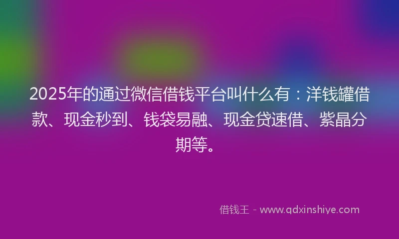 2025年的通过微信借钱平台叫什么有：洋钱罐借款、现金秒到、钱袋易融、现金贷速借、紫晶分期等。