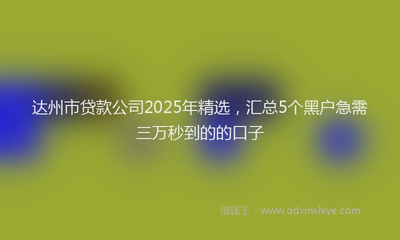 达州市贷款公司2025年精选，汇总5个黑户急需三万秒到的的口子