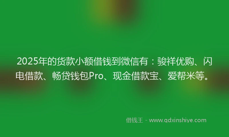 2025年的货款小额借钱到微信有：骏祥优购、闪电借款、畅贷钱包Pro、现金借款宝、爱帮米等。