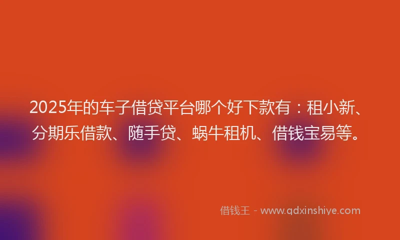 2025年的车子借贷平台哪个好下款有：租小新、分期乐借款、随手贷、蜗牛租机、借钱宝易等。