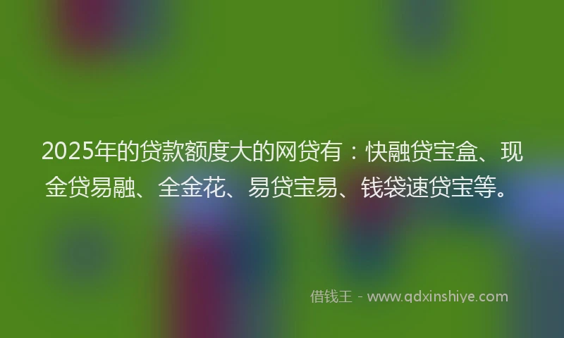 2025年的贷款额度大的网贷有：快融贷宝盒、现金贷易融、全金花、易贷宝易、钱袋速贷宝等。