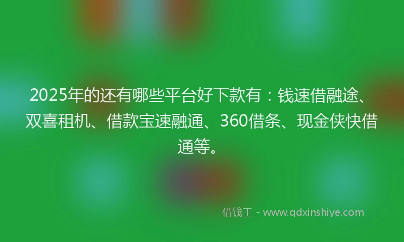 2025年的还有哪些平台好下款有：钱速借融途、双喜租机、借款宝速融通、360借条、现金侠快借通等。