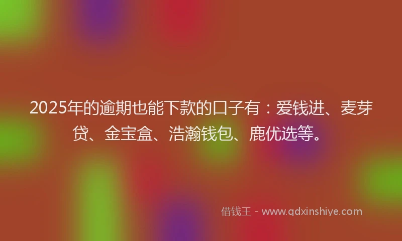2025年的逾期也能下款的口子有：爱钱进、麦芽贷、金宝盒、浩瀚钱包、鹿优选等。