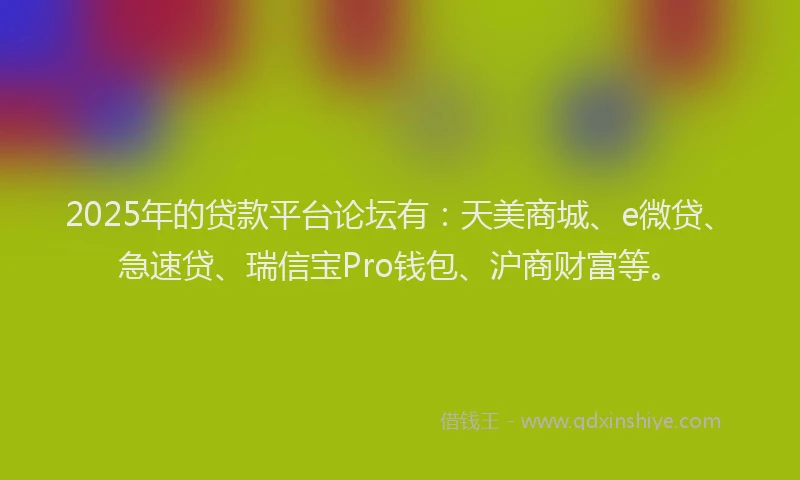 2025年的贷款平台论坛有：天美商城、e微贷、急速贷、瑞信宝Pro钱包、沪商财富等。