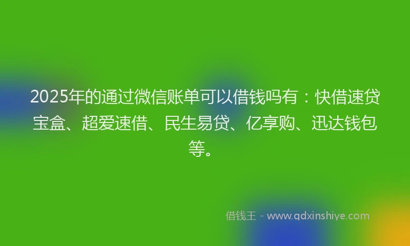 2025年的通过微信账单可以借钱吗有：快借速贷宝盒、超爱速借、民生易贷、亿享购、迅达钱包等。