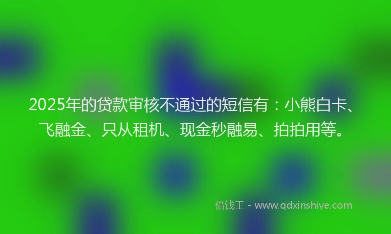 2025年的贷款审核不通过的短信有：小熊白卡、飞融金、只从租机、现金秒融易、拍拍用等。