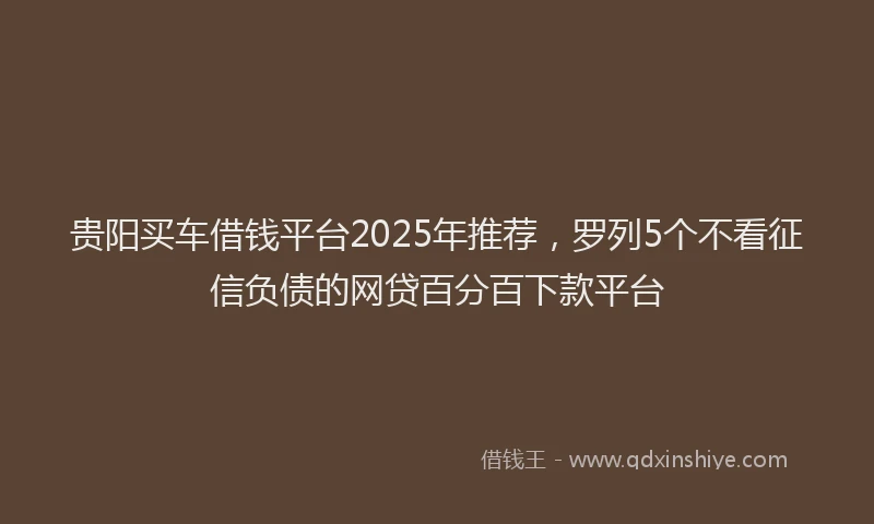 贵阳买车借钱平台2025年推荐，罗列5个不看征信负债的网贷百分百下款平台