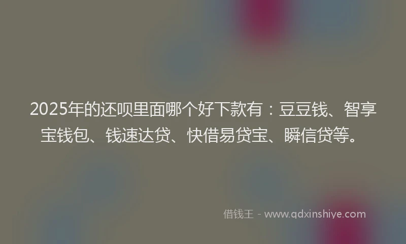 2025年的还呗里面哪个好下款有：豆豆钱、智享宝钱包、钱速达贷、快借易贷宝、瞬信贷等。
