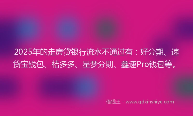 2025年的走房贷银行流水不通过有：好分期、速贷宝钱包、桔多多、星梦分期、鑫速Pro钱包等。