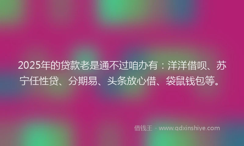 2025年的贷款老是通不过咱办有：洋洋借呗、苏宁任性贷、分期易、头条放心借、袋鼠钱包等。