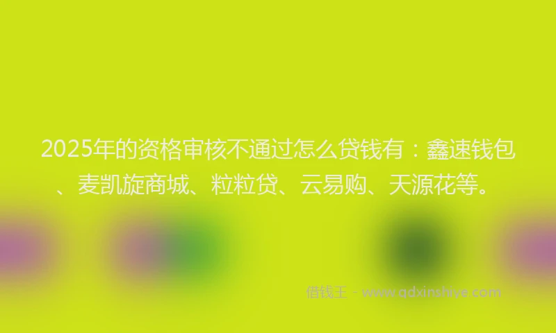 2025年的资格审核不通过怎么贷钱有：鑫速钱包、麦凯旋商城、粒粒贷、云易购、天源花等。