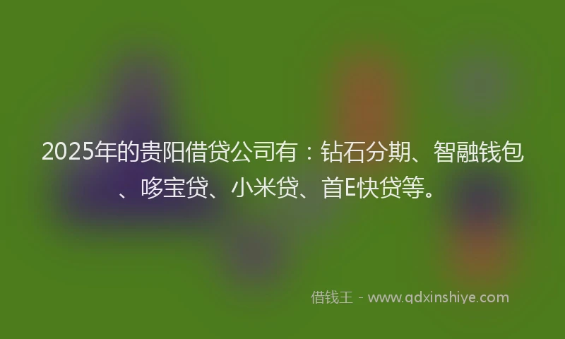 2025年的贵阳借贷公司有：钻石分期、智融钱包、哆宝贷、小米贷、首E快贷等。