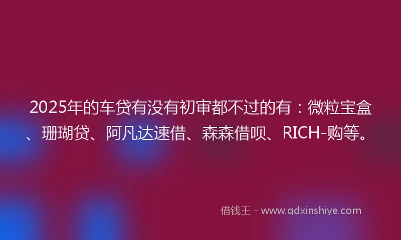 2025年的车贷有没有初审都不过的有：微粒宝盒、珊瑚贷、阿凡达速借、森森借呗、RICH-购等。