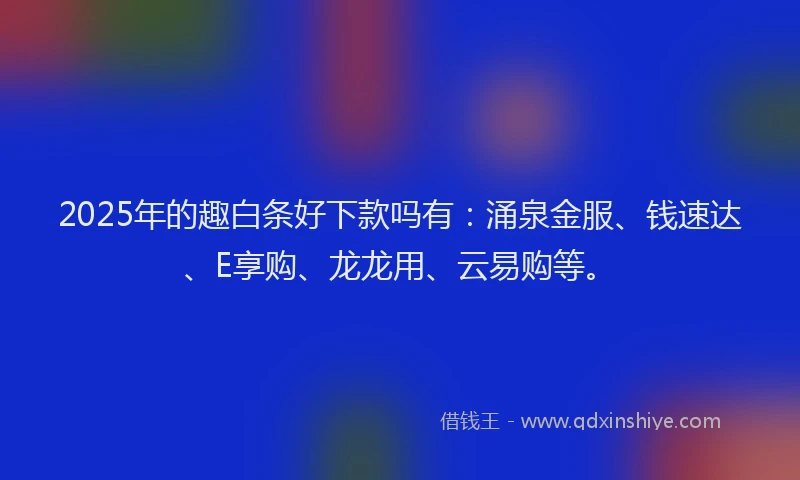 2025年的趣白条好下款吗有：涌泉金服、钱速达、E享购、龙龙用、云易购等。