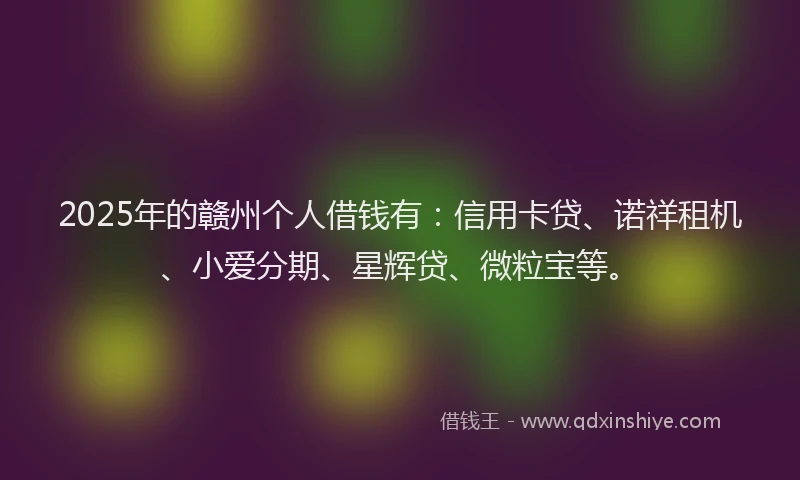 2025年的赣州个人借钱有：信用卡贷、诺祥租机、小爱分期、星辉贷、微粒宝等。