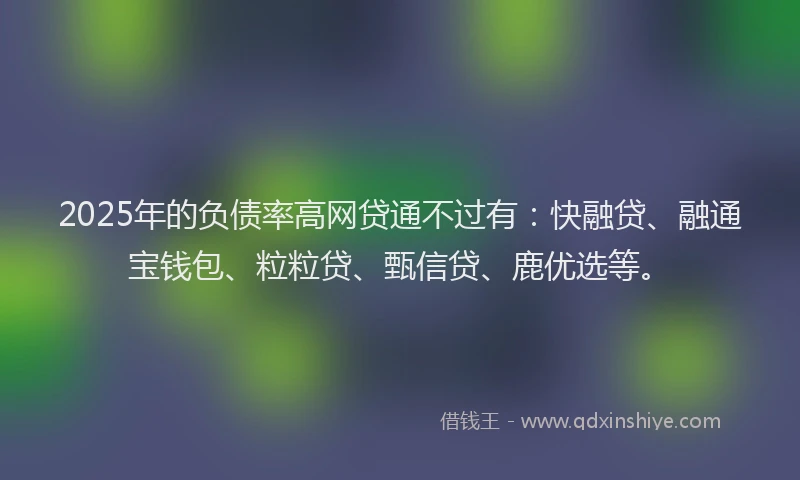 2025年的负债率高网贷通不过有：快融贷、融通宝钱包、粒粒贷、甄信贷、鹿优选等。