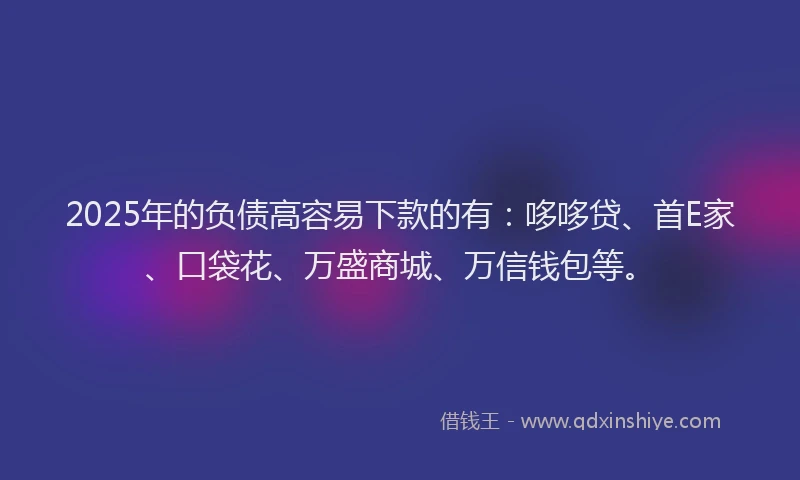 2025年的负债高容易下款的有：哆哆贷、首E家、口袋花、万盛商城、万信钱包等。