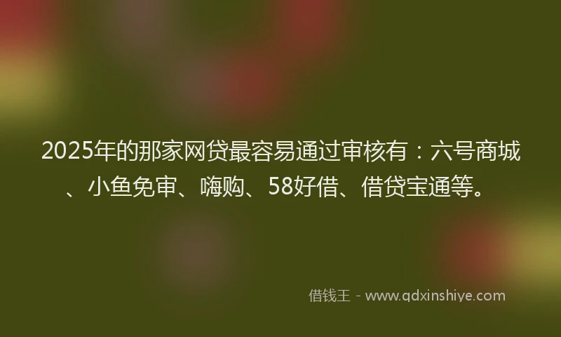 2025年的那家网贷最容易通过审核有：六号商城、小鱼免审、嗨购、58好借、借贷宝通等。