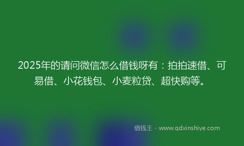 2025年的请问微信怎么借钱呀有：拍拍速借、可易借、小花钱包、小麦粒贷、超快购等。