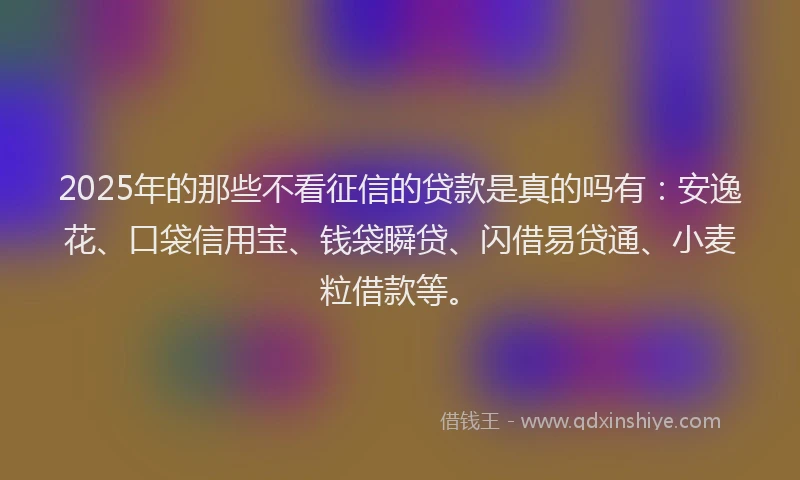 2025年的那些不看征信的贷款是真的吗有：安逸花、口袋信用宝、钱袋瞬贷、闪借易贷通、小麦粒借款等。
