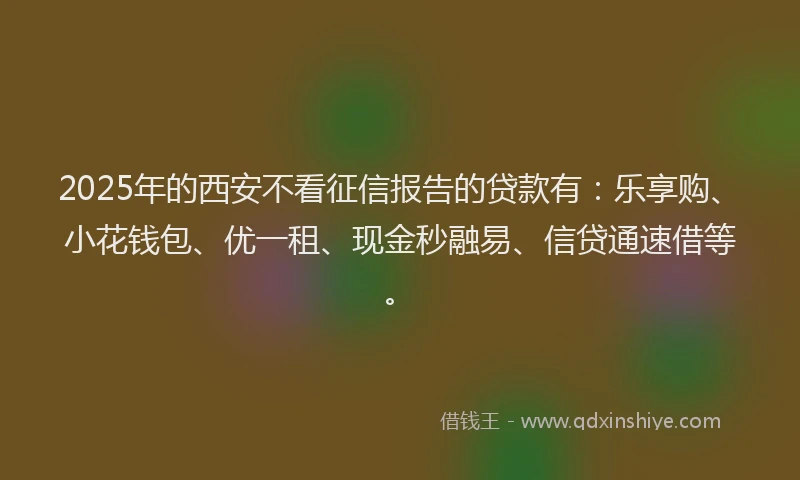 2025年的西安不看征信报告的贷款有：乐享购、小花钱包、优一租、现金秒融易、信贷通速借等。
