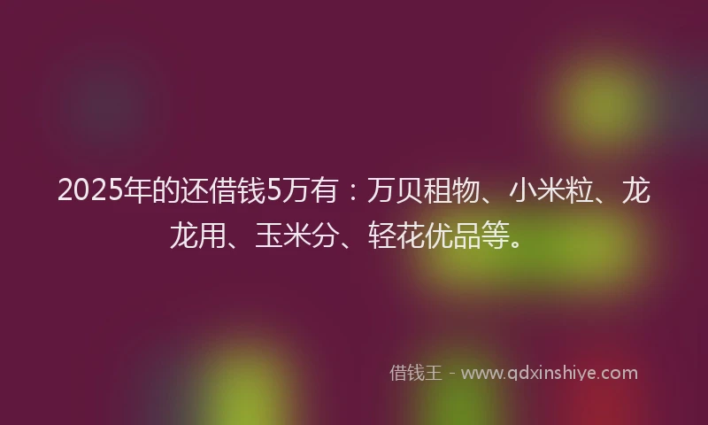 2025年的还借钱5万有：万贝租物、小米粒、龙龙用、玉米分、轻花优品等。