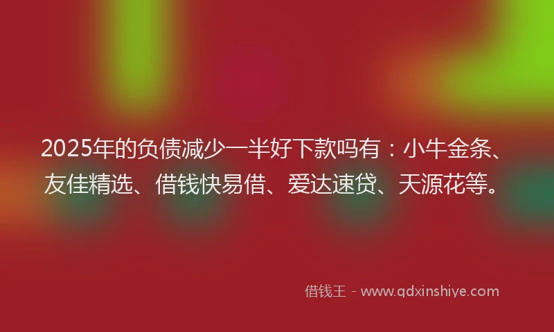 2025年的负债减少一半好下款吗有：小牛金条、友佳精选、借钱快易借、爱达速贷、天源花等。